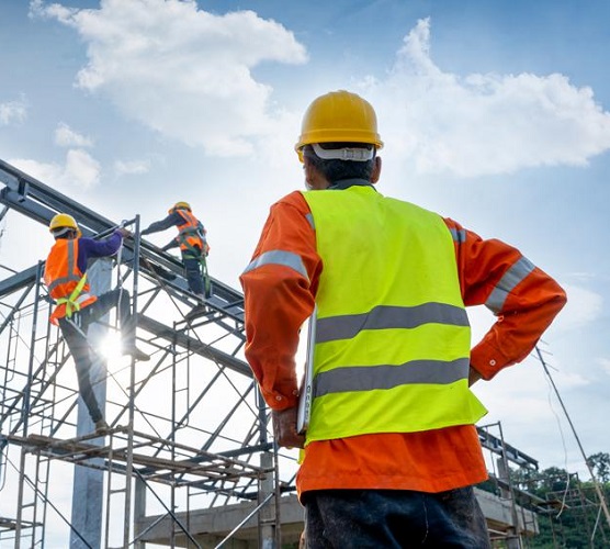 Steel Power Co. erection team working on a steel structure site